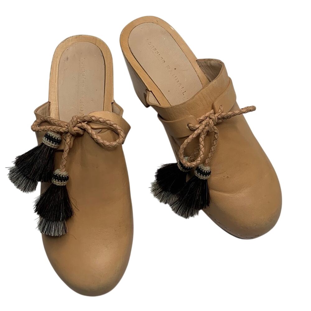 Loeffler Randall Roberta Leather Wooden Clogs Shoes with Tassels S-077 Sz 7